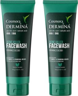 COSMORA DERMINA ACNE KILLER FACEWASH FOR ACNE,PIMPLES,SPOTS REMOVES & BRIGHT SKIN PACK OF - 60g x 2 Face Wash