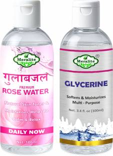 Meralite Glycerin and Rose Water for Beauty and Skin Care (100ml) Pack of 2 Face Wash