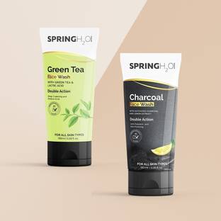 SPRING H2O Green Tea  & Charcoal  Combo, Reduce Acne, Detox & Purifying Skin  Face Wash