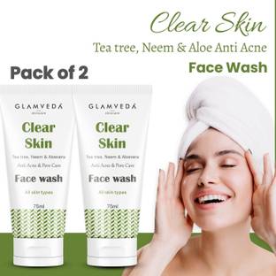 GLAMVEDA Clear Skin Tea Tree, Neem & Aloe Vera Anti Acne  ( Pack Of 2) Face Wash