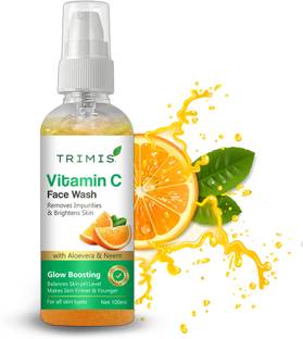 TRIMIS Vitamin C FaceWash with Aloe Vera, Neem & Orange Extract | Brightens & Deeply Cleanses | No Alcohol or Harsh Chemicals | For All Skin Types | Paraben-Free & Sulphate-Free Face Wash
