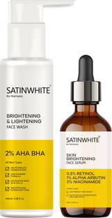 Namyaa SatinWhite Skin Brightening & Lightening Kit | Combo Pack of Face wash 100ml with 2% AHA BHA and Serum 30ml with 3% Niacinamide & Alpha Arbutin | For Pigmentation & Dark Spots Removal Face Wash