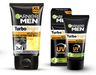 Garnier Men Men's Skincare Essentials|Turbo Bright Facewash 150g+PowerWhite Moisturiser 40g Face Wash