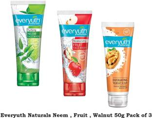 Everyuth Naturals (Purifying Neem  / Moisturizing Fruit  / Exfoliating Walnut Scrub) 50g Pack of 3 Face Wash