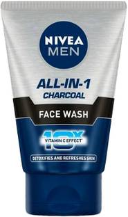 Nivea Men All In One Charcoal, 10X Vitamin C Effect,Removes Excess Oil,Detox Skin Cleanser Face Wash