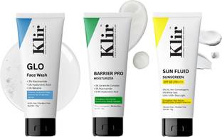 Klir Face wash, Moisturizer, SPF 50 Sunscreen Combo with Ceramides, Niacinamide Face Wash