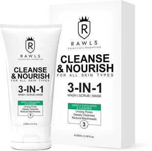 RAWLS Cleanser 3in1 Facewash crub, Mask for Unclog Pores, Reduce Blackheads Face Wash