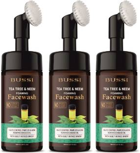 bussi Tea Tree & Neem Foaming With Built-In Deep Cleansing Brush For Men - With Aloe Vera & Neem Extracts, Reduces Acne & Pimples, Controls Excess Oil . Face Wash