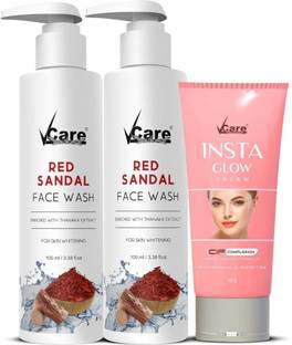Vcare Red Sandal  2x100ml with Insta Glow Cream 50g | Skin Combo Offer Face Wash