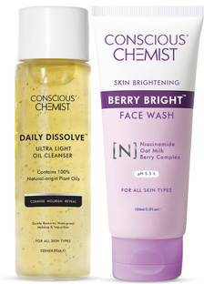 Conscious Chemist Brightening Double Cleansing Kit | Oil Cleanser & Pore Refining  Face Wash