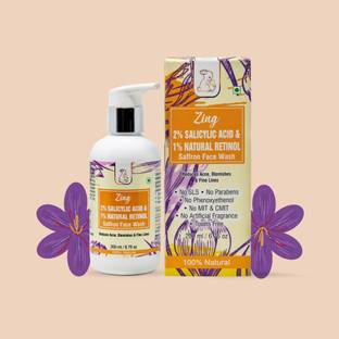 Blush Bunny Organics Zing Vitamin C Saffron  with 2% Salicylic acid & 1% Retinol | Pregnancy & Baby Safe| Reduces Acne, Blemishes & Fine Lines Face Wash