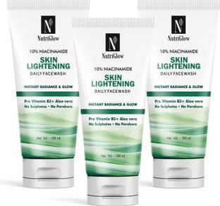 NutriGlow 10% Niacinamide Daily , Brightening Formula with Pro Vitamin B3, Aloe Vera, Paraben Free Pack of 3 Face Wash