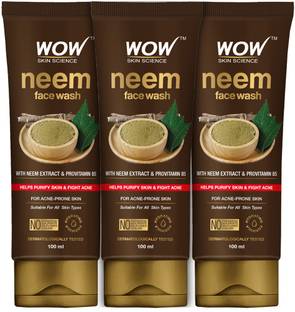 WOW SKIN SCIENCE Neem  | Purifies Skin | Unclogs Pores | Fights Acne | Calms Skin- Pack of 3 Face Wash