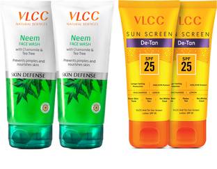 VLCC Anti Tan Sun Screen Lotion - SPF 25 PA+ & Neem  -Combo Face Wash
