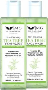 MEGAGLOW Tea tree face wash help to remove acne & pimples (100 ml) Pack of 2 Face Wash