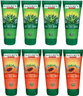 Nature's Essence 4 FLAWLESS GEL FACE WASH PAPAYA +PROTECTING GEL FACE WASH NEEM &ALOW 4 [PACK OF 8] 65ML Face Wash