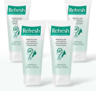 ZEE DRUGS Refresh  Gel – Anti-Wrinkle, Apple & Grape Extract, Enriched with Vitamin C, Vitamin E, Aloe Vera & Glycerine – 60g (Pack of 4) Face Wash