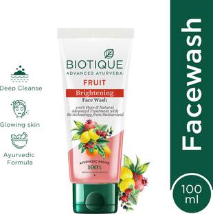 BIOTIQUE Fruit Brightening | Ayurvedic and Organically Pure| Advanced Swiss Technology |100% Botanical Extracts| Suitable for All Skin Types | 100mL Face Wash