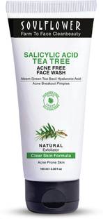 Soulflower Salicylic Acid 2% Tea Tree with Green Tea Neem & Basil for Acne, Pimples Face Wash
