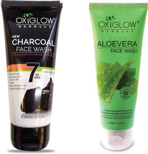 oxy glow herbals Charcoal  100 Gm & Alovera  100 ml (Combo Pack) Face Wash