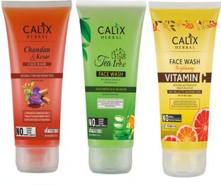 calix Herbal Chandan Kesar face wash +Tea Tree  + ( Vitamin C) Skincare Combo Face Wash