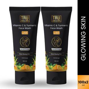 TRU HAIR & SKIN Vitamin C & Turmeric | Gives Glowing Skin & Reduces Dark Spots  - Pack of 2 Face Wash