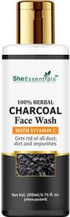 She Essentials Charcoal FaceWash with Vitamin C, Aloe Vera & Niacinamide to Removes Pollutants & Dirt, Toxins Skin, Tan Removal, Blackheads, Whiteheads, Dark Spots & Acnes - For Men & Women - SLS & Paraben Free Face Wash