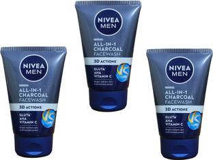 Nivea Men All In One Charcoal, 10X Vitamin C Effect,Removes Excess Oil,Detox Skin Cleanser Face Wash