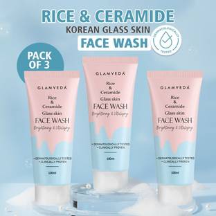 GLAMVEDA Korean Glass Skin Rice Water Bright facewash | Pack of 3|Cleanser for women| Face Wash