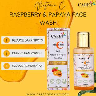 Caret Organic Vitamin C  with Rasberry & Papaya | No Sulphate, Paraben Or Alcohol - 100mL Face Wash