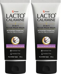 Lacto Calamine 3-in-1 Charcoal's Face Scrub-Mask-Wash for Exfoliating Detox Face Wash