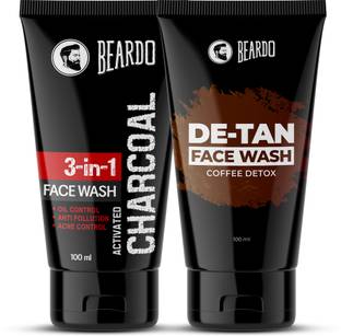BEARDO De-tan and Charcoal face wash for all skin type, helps Cleanses, refreshes? and rejuvenate the skin (Pack of 2) Face Wash