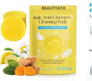 BEAUTYATH Turmeric & Kojic Acid Face Cleansing Pads for Dark Spots, Skin Brightening & Acne Prevention Pack of 1 Face Wash