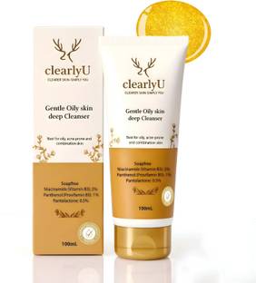 clearlyU Deep Cleanser for Oily Skin | Soap-Free pH-Balanced  with Niacinamide, Panthenol (B5) & Pantolactone | Acne-Prone, Sensitive Skin | Unisex | 100ml Face Wash
