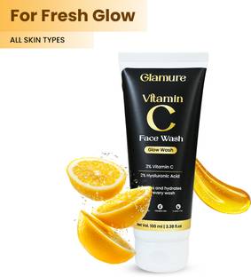 GLAMURE Vitamin C , Soap-Free Brightening & Hydrating Cleanser for Glowing Skin, Gentle Daily Use for Men & Women, Dry to Dull Skin Face Wash