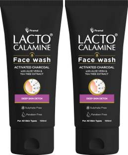 Lacto Calamine Activated Charcoal  Aloe Vera&TeaTree Extract Deep Skin Detox Pack of 2 Face Wash
