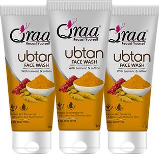 Qraa For All Skin Type With Turmeric & Saffron For Tan Removal, Skin Lightening, Glow & Radiance | Pack of 3 Face Wash