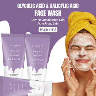 GLAMVEDA Glycolic Acid & Salicylic Acid Anti Acne & Pore Care , SLS Free & Paraben Free ( Pack Of 3 ) Face Wash
