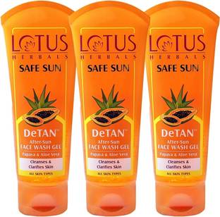 LOTUS HERBALS Safe Sun DeTAN  Gel ( Pack of 3 ) ( 100g * 3 ) Face Wash