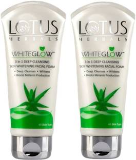 LOTUS HERBALS WHITEGLOW 3 in 1 Deep cleansing Skin Brightening Facial Foam 50g EACH Face Wash
