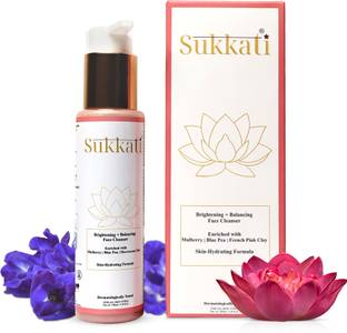 Sukkati Brightening + Balancing Face Cleanser | Skin-Hydrating Formula Enriched with Mulberry, Blue Pea and French Pink Clay | Dermatologically Tested Face Wash
