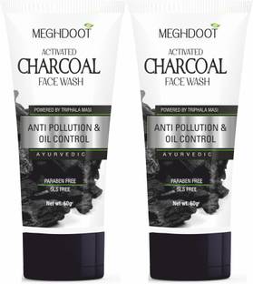 MEGHDOOT Ayurvedic Anti Pollution & Oil Control Active Charcoal , 60ml Each, Pack of 2 Face Wash