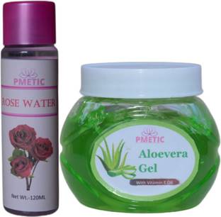 pmetic 200Gm Aloevera Gel, 100ml Rose Water For Face Man & Woman Face Wash