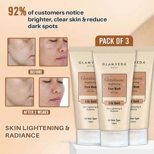 GLAMVEDA Glutathione 24 k Gold For Reduce Dark Spots & Pigmentation ( Pack Of 3) Face Wash