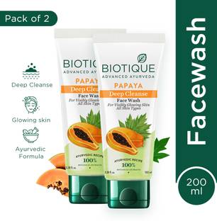BIOTIQUE Papaya Deep Cleanse For Glowing Skin  | Tan removal and Brightening Face Wash