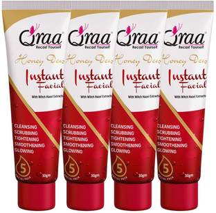 Qraa Honey Dew Instant Facial | Hazel Extracts | Pack of 4 |120Gm| 5Step Solution in Just One easy Step Face Wash