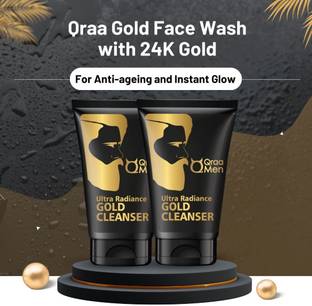 Qraa Gold  with 24K Gold | Deep cleansing & Anti-Ageing|Pack Of 2 Face Wash