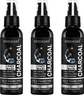 NEELHARI Activated Charcoal Anti-Pollution for Deep Pore Cleaning| Removes Dirt & Impurities | Suitable for Acne Prone Skin | Face Wash