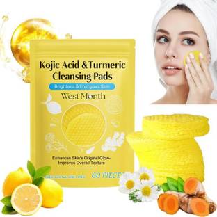 BEAUTYATH 60 Pads Kojic Acid And Turmeric Pads, Turmeric Kojic Acid Pads, Turmeric Kojic Acid Cleansing Pads, Infused Exfoliating Face Pads Face Wash