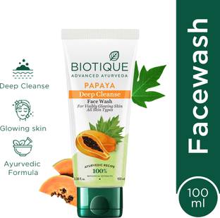 BIOTIQUE Papaya Deep Cleanse  | Gentle Exfoliation | Visibly Glowing Skin | 100% Botanical Extracts| Suitable for All Skin Types | 100ml Face Wash